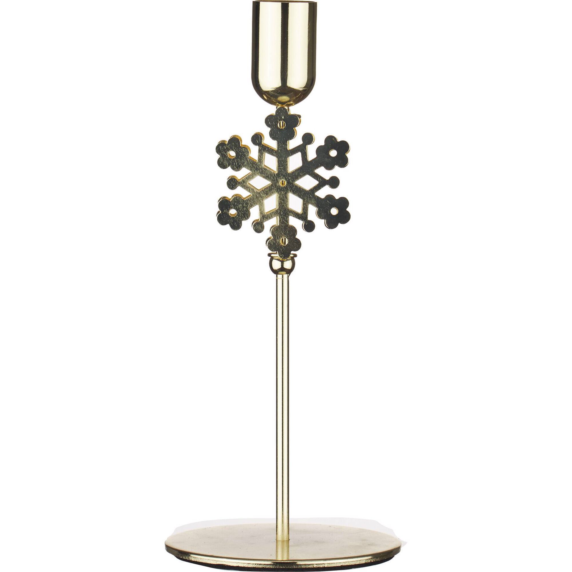 Castiçal Dourado 20cm Floco Neve