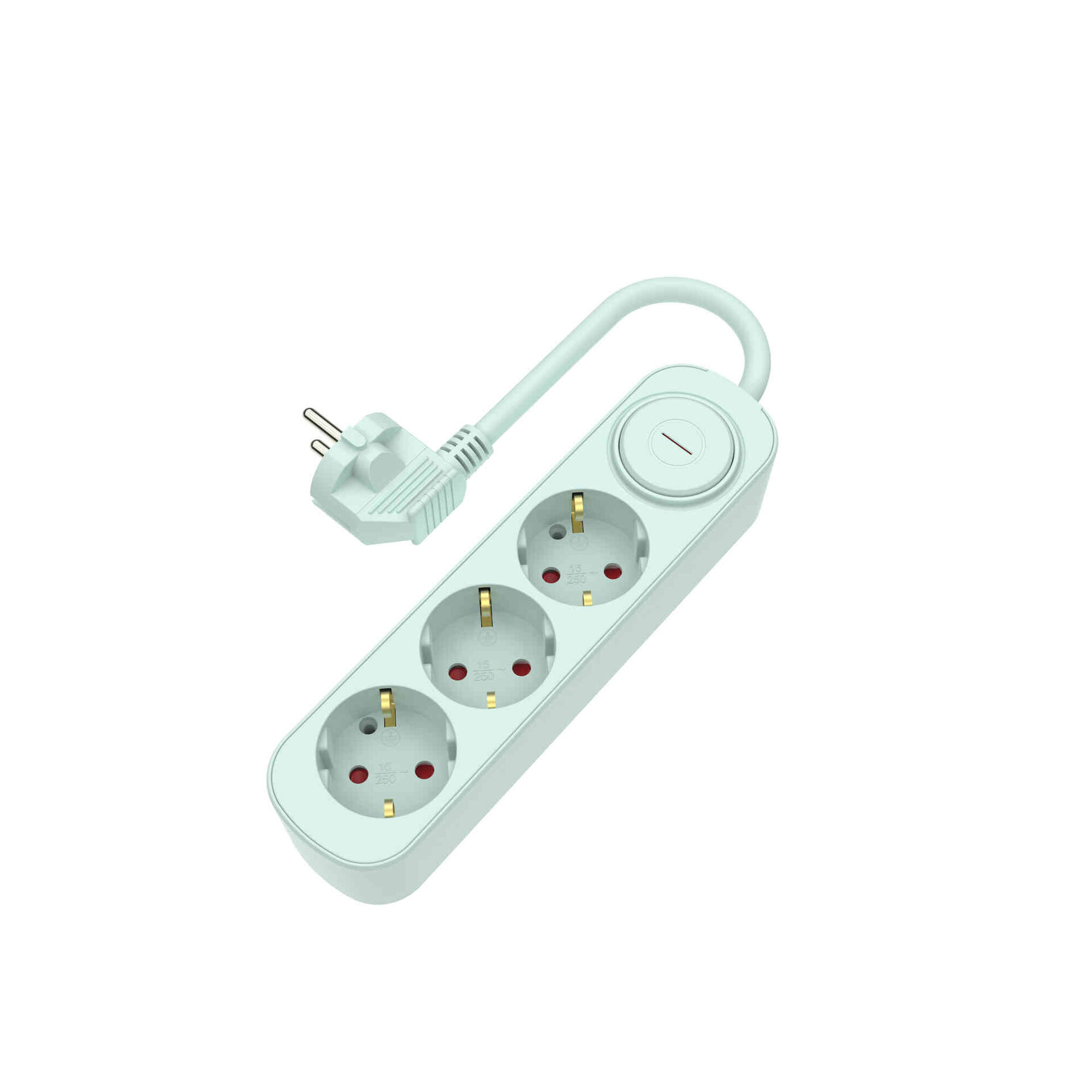 Bloco 3 Tomadas com Interruptor 1,5m Verde &Aacute;gua