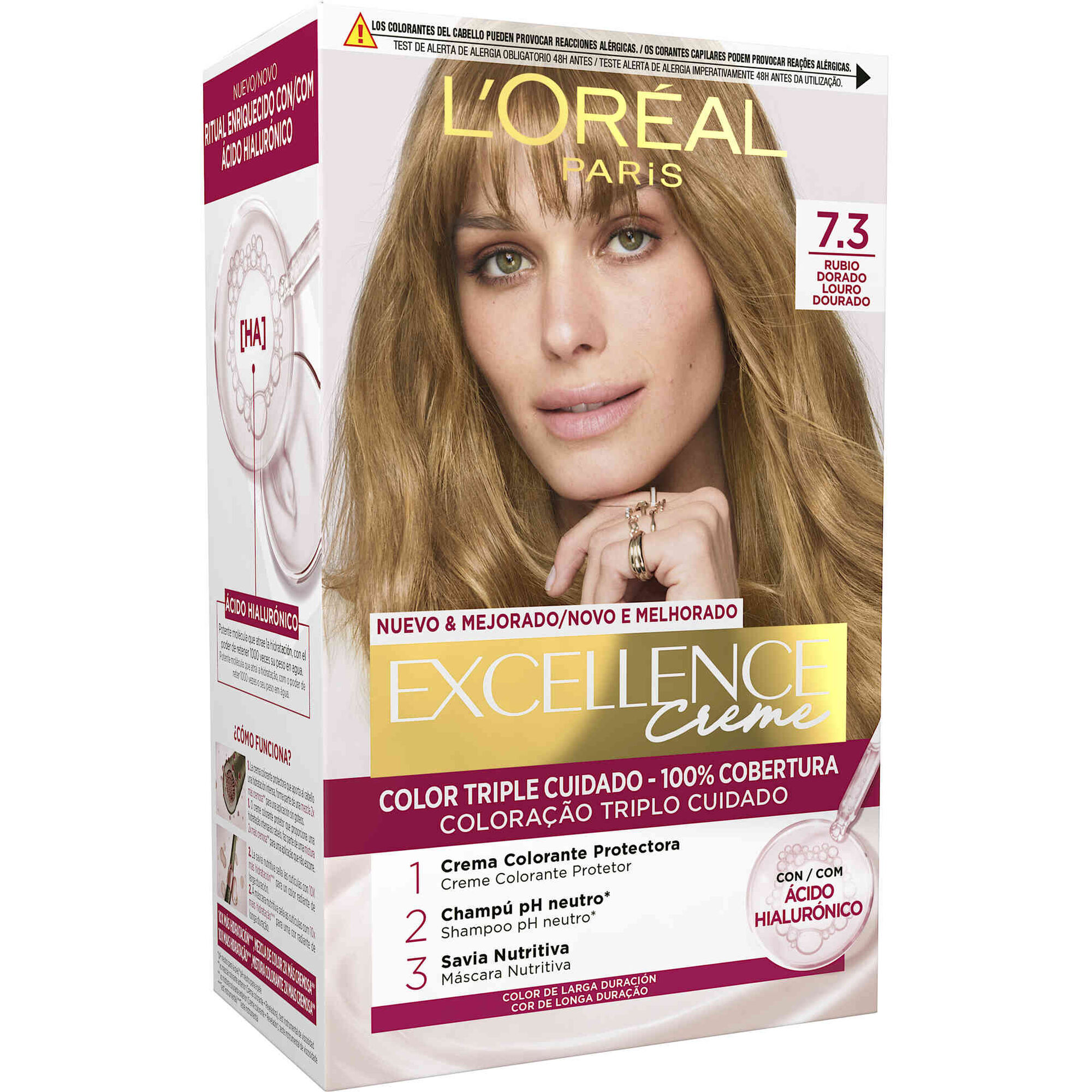 Colora&ccedil;&atilde;o Permanente Excellence Creme Louro Dourado 7.3