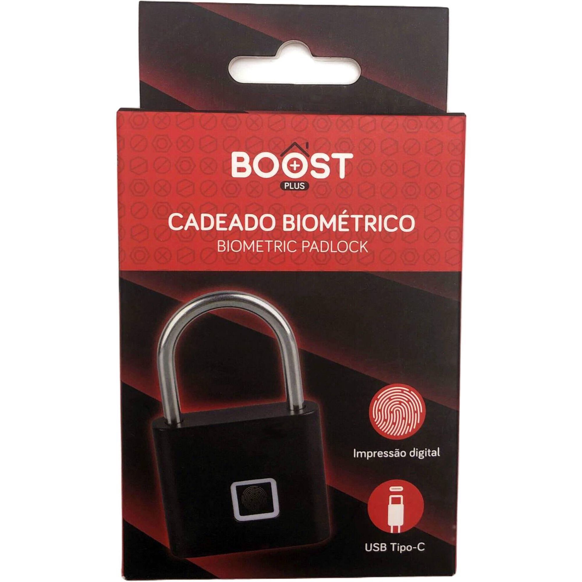 Cadeado Biom&eacute;trico com USB Preto Boost