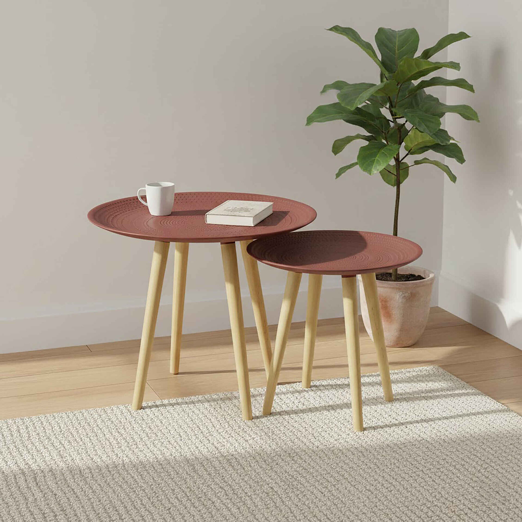 Conjunto 2 Mesas Apoio Vermelhas Droplet Kasa