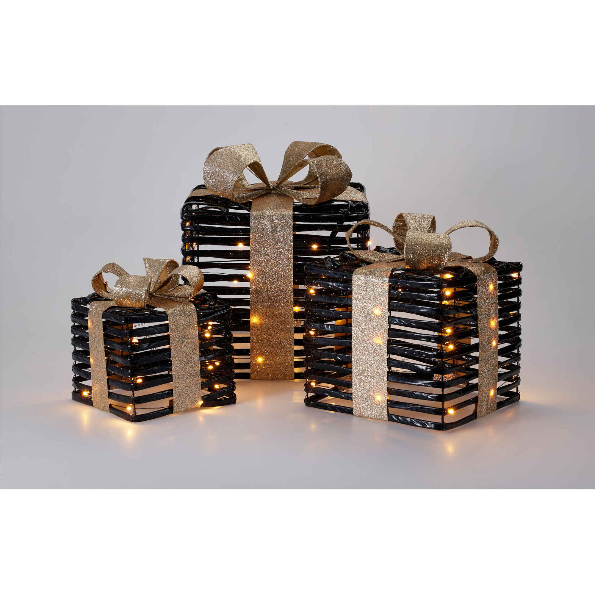 Conjunto 3 Presentes Decorativos com Luzes Gold