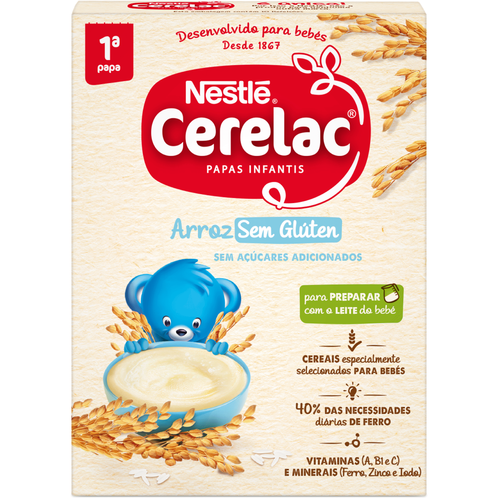 Papa Infantil Láctea Arroz 1ª Papa +6M sem Glúten