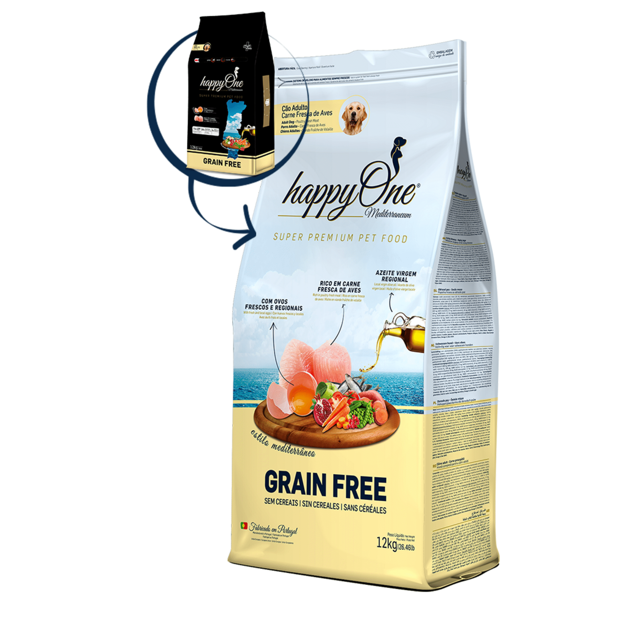 Ra&ccedil;&atilde;o para C&atilde;o Adulto Grain Free happyOne Mediterraneum