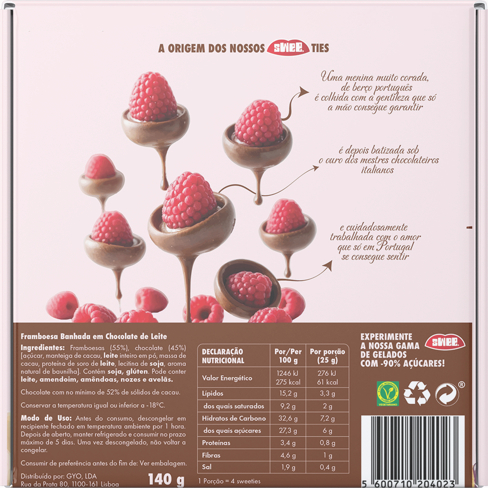 Framboesas Cobertas com Chocolate de Leite Swee