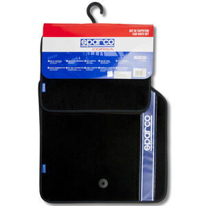 Conjunto 4 Tapetes Alcatifa Preto/Azul Sparco