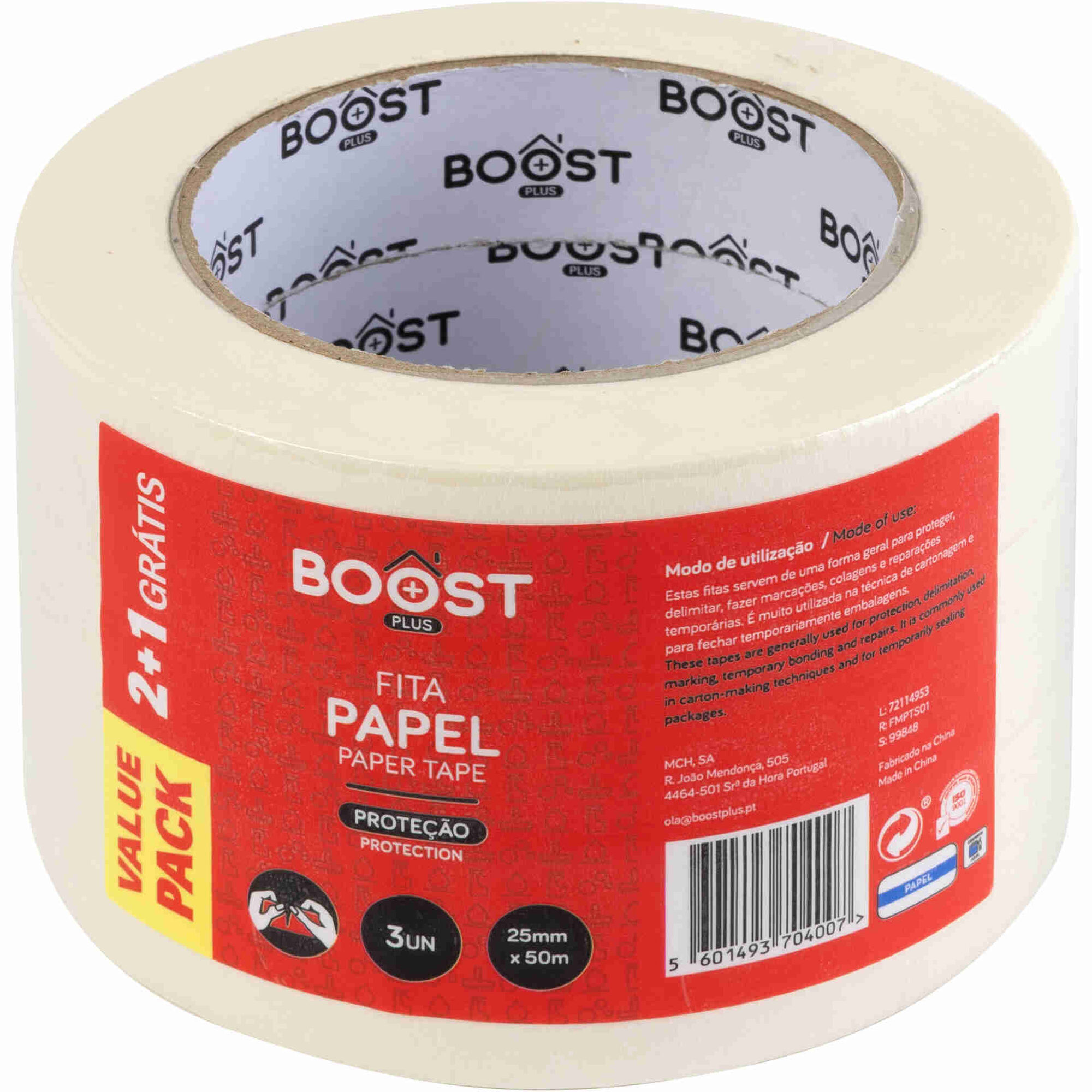 Conjunto 3 Fitas Papel 25mmx50m Boost