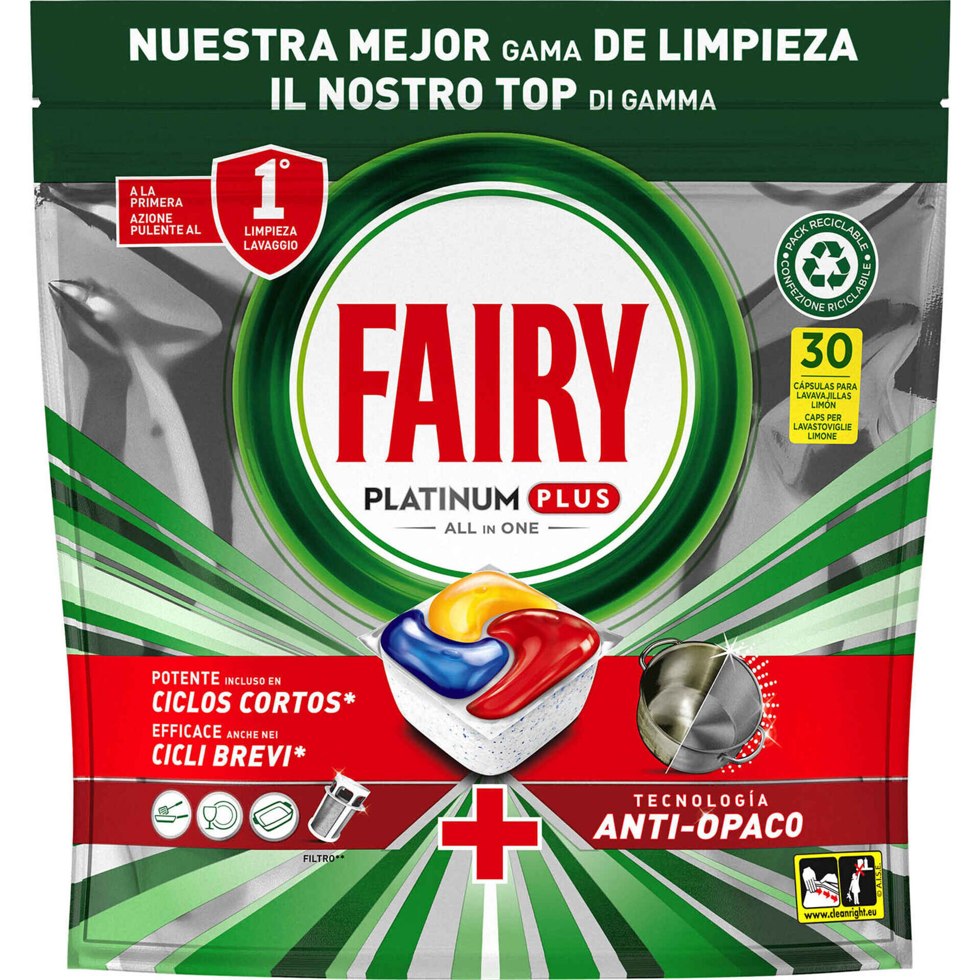 Detergente Máquina Loiça Pastilhas Platinum Plus Tudo em 1 Limão