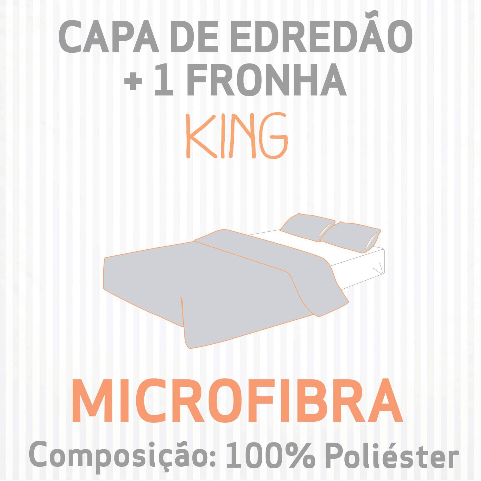 Conjunto Capa Edred&atilde;o Microfibra 260x240cm Riscas Cinza Kasa