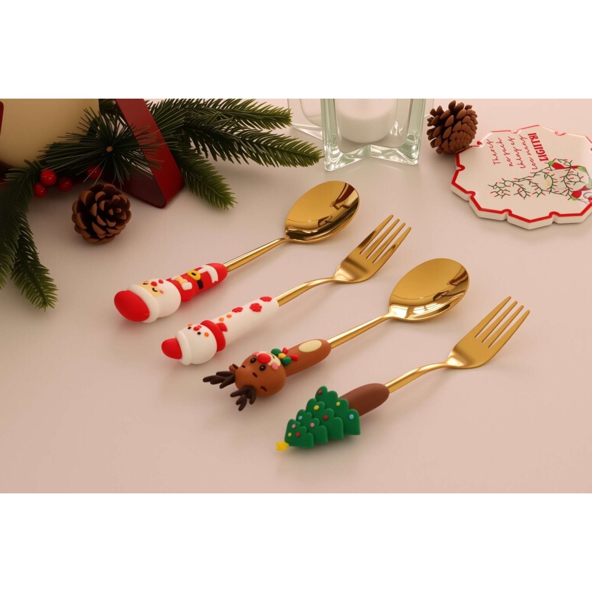 Conjunto 4 Garfos e Colheres Bonecos Natal