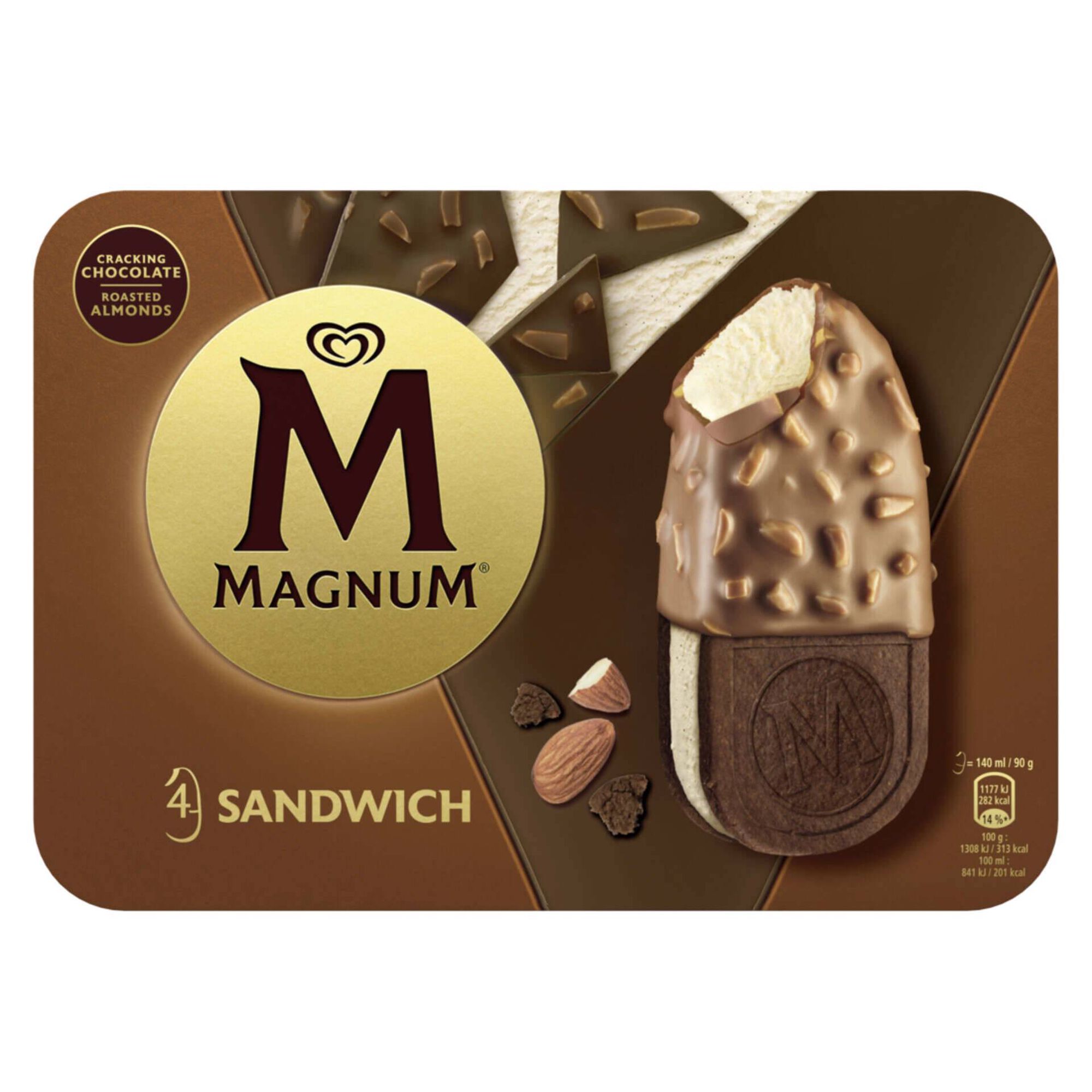 Gelado Sandwich Chocolate e Am&ecirc;ndoas Magnum