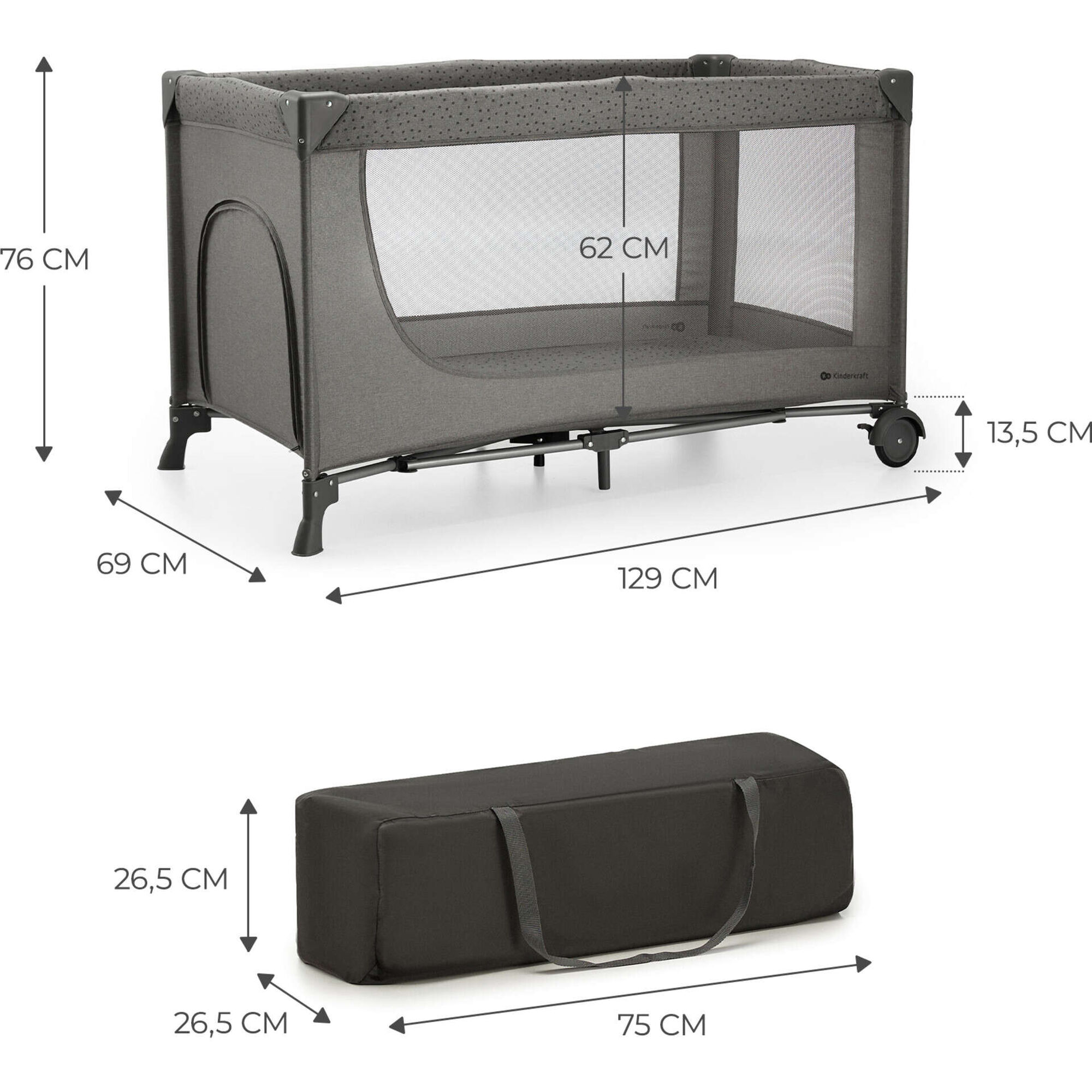 Cama de Viagem 2 em 1 Joy 2 Cinza Kinderkraft