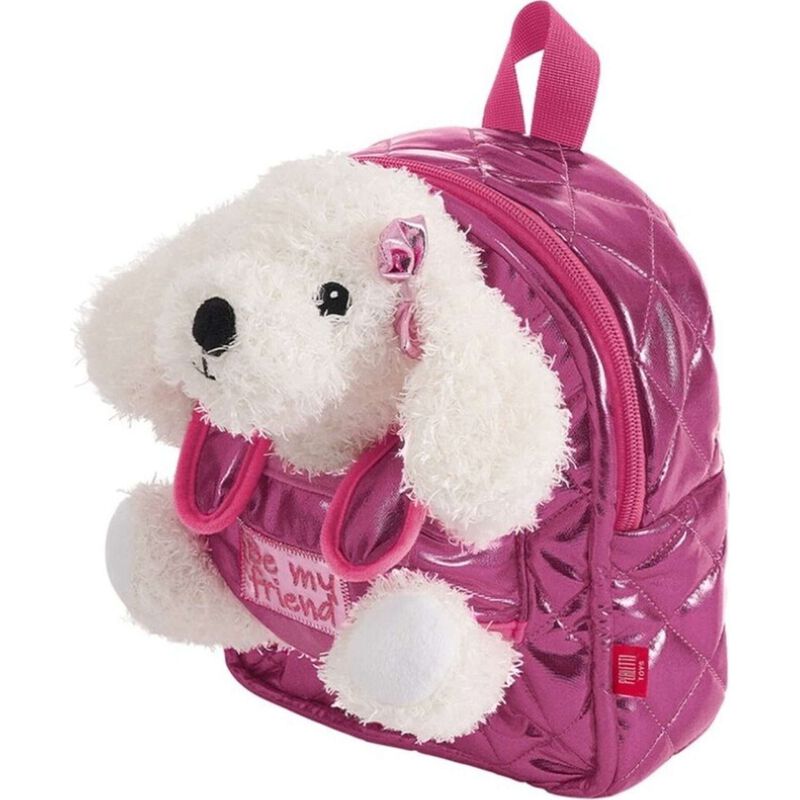 Mochila Rosa com Peluche Cãozinho Uvea