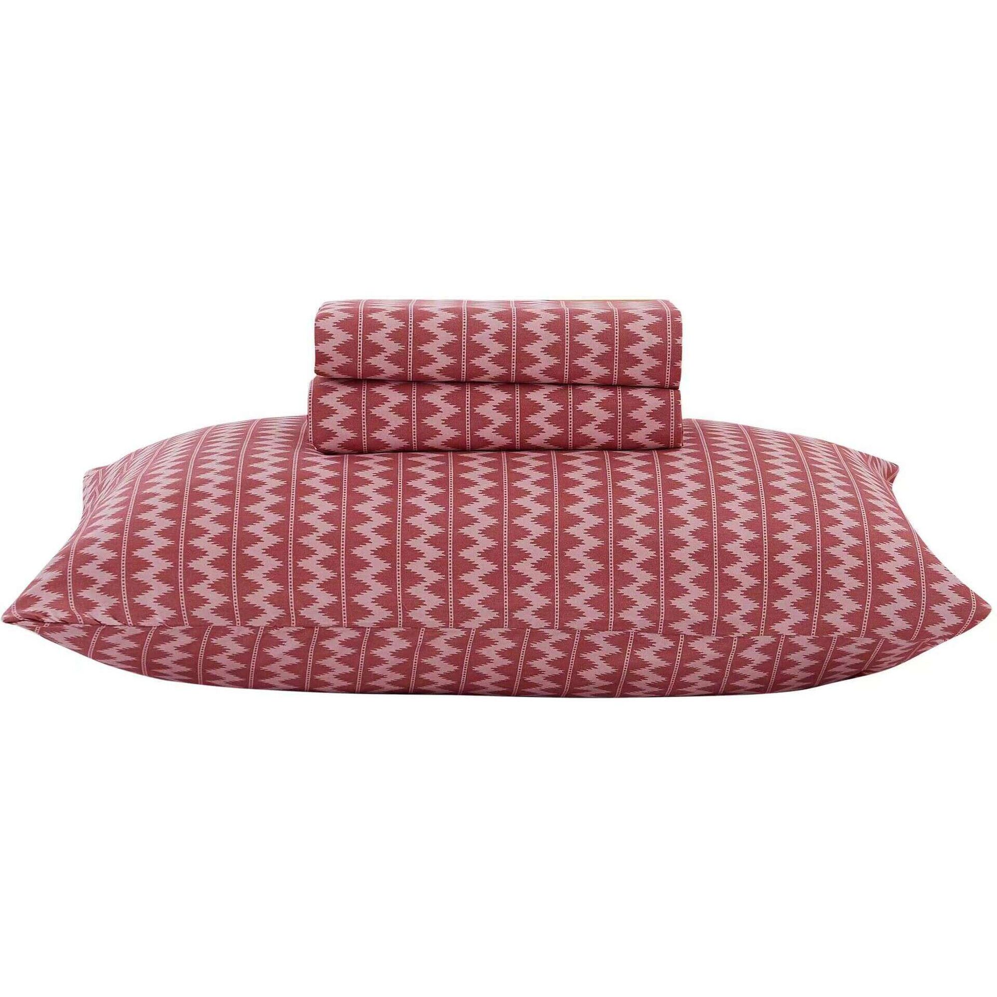 Conjunto Capa de Edred&atilde;o e Fronhas 260x240cm Zigzag Vermelho Jardim Secreto Kasa