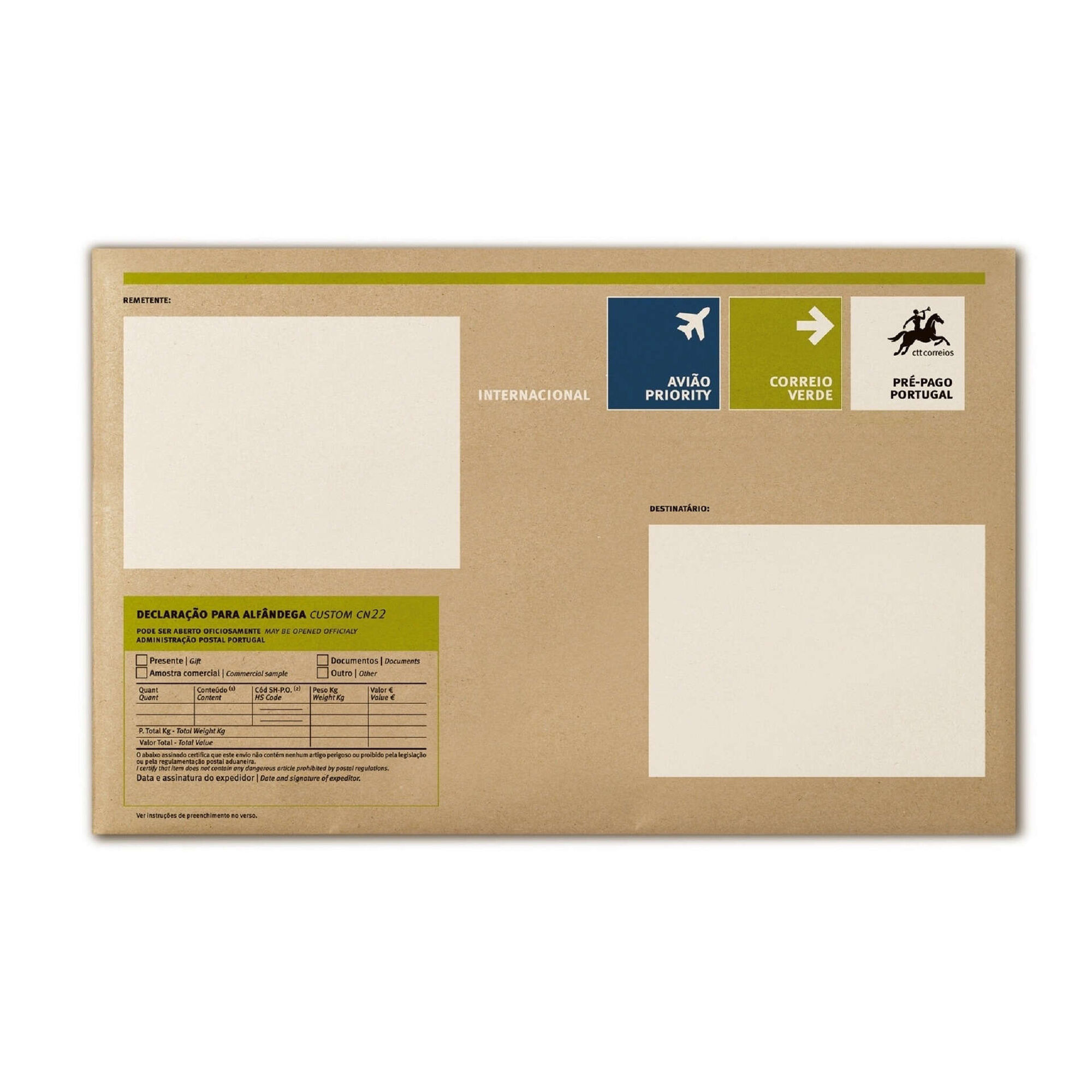 Envelope Almofadado Correio Verde Internacional S 215x115mm