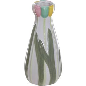 Jarra Folhas 16cm Verde e Rosa Kasa