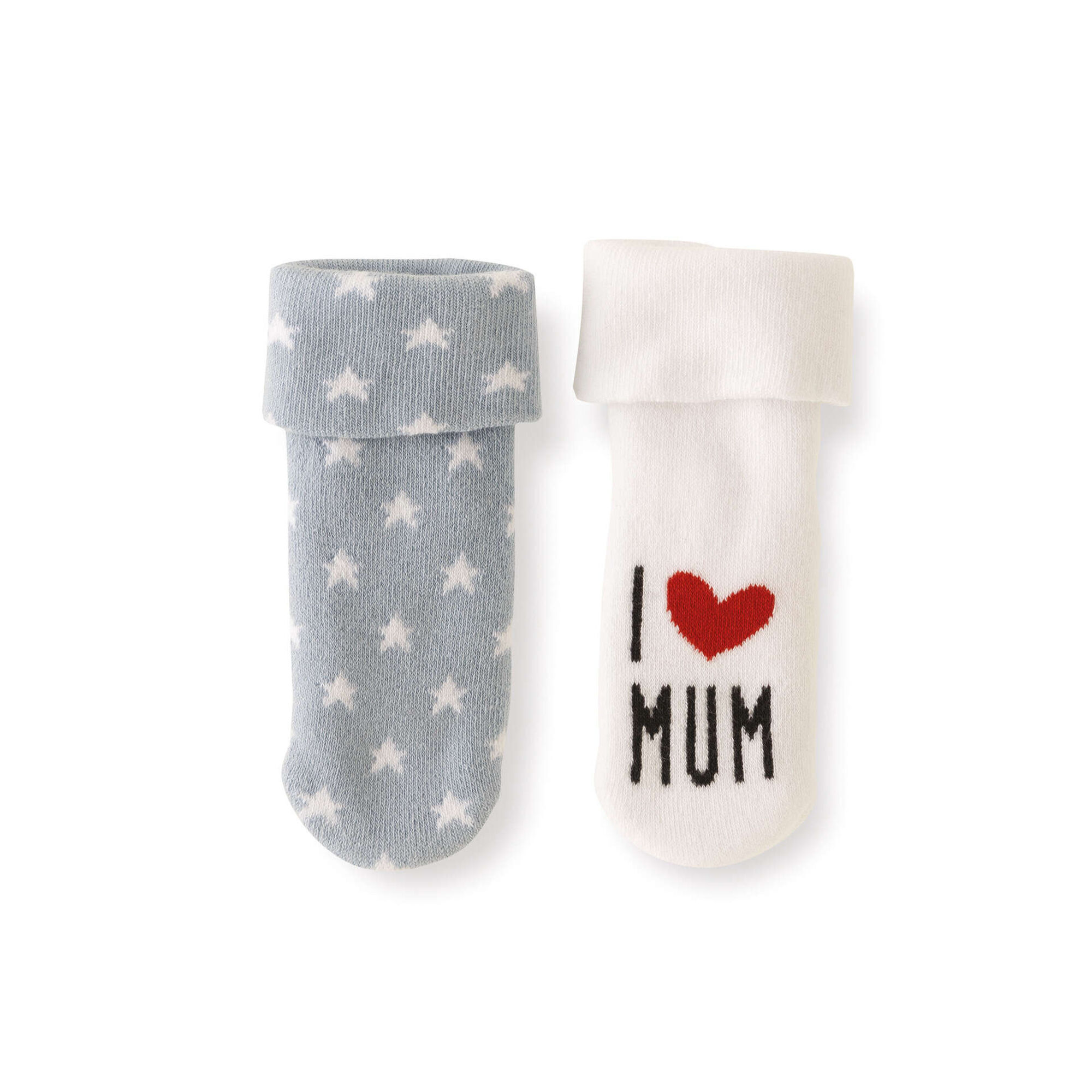 Conjunto 2 Meias "I Love Mum" Azuis e Brancas Bebé Conjunto 2 Meias "I Love Mum" Azuis e Brancas Bebé