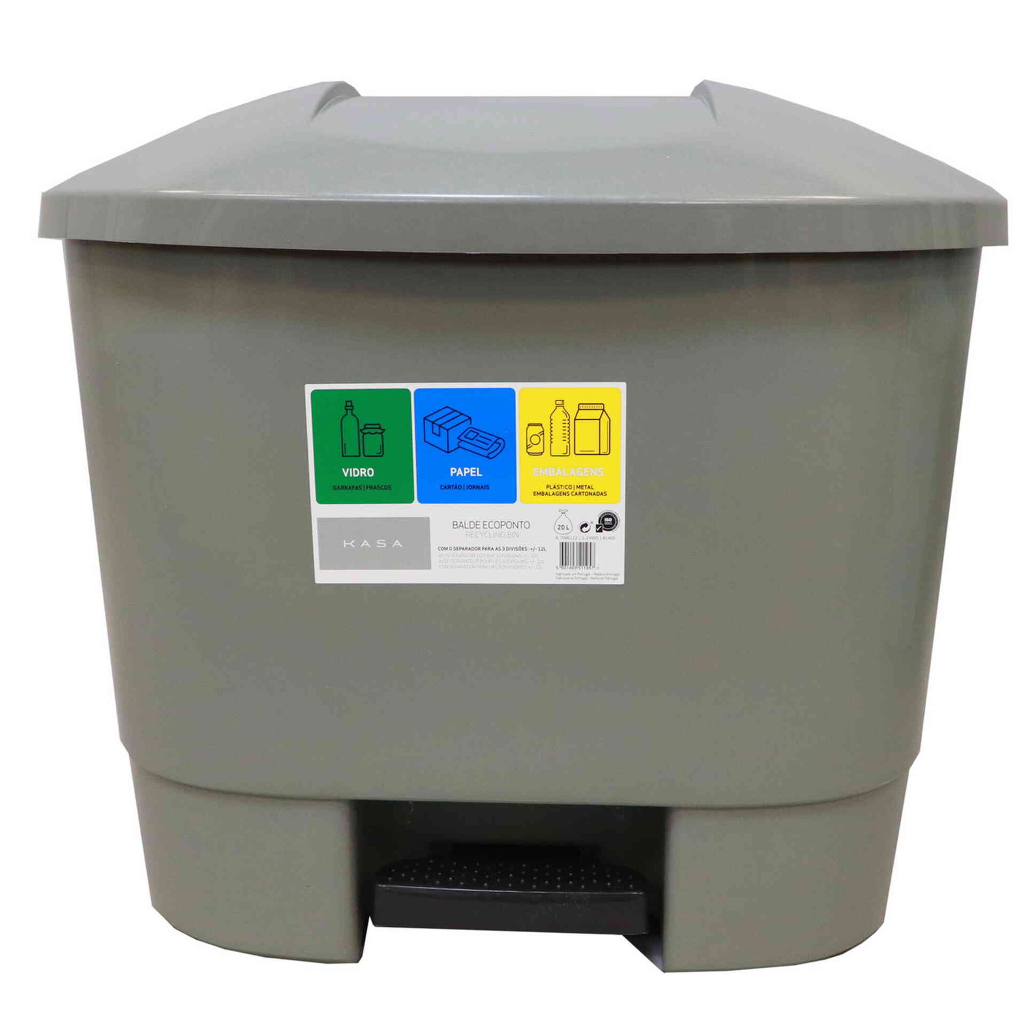 Balde Reciclagem Plástico 3x12L Cinza