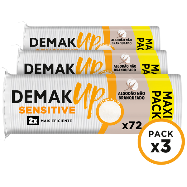 Discos de Algodão Desmaquilhantes Não Branqueados Sensitive Redondos DemakUp