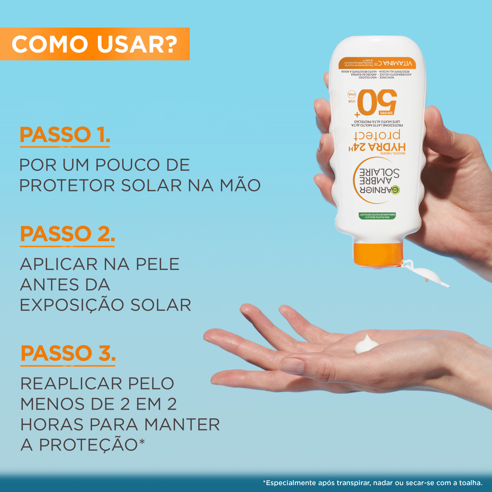 Protetor Solar Leite Hydra 24H FPS 50+ Garnier Ambre Solaire