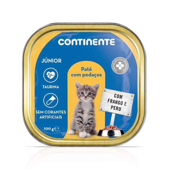 Comida Húmida para Gato Júnior Frango e Perú Paté Pedaços Continente