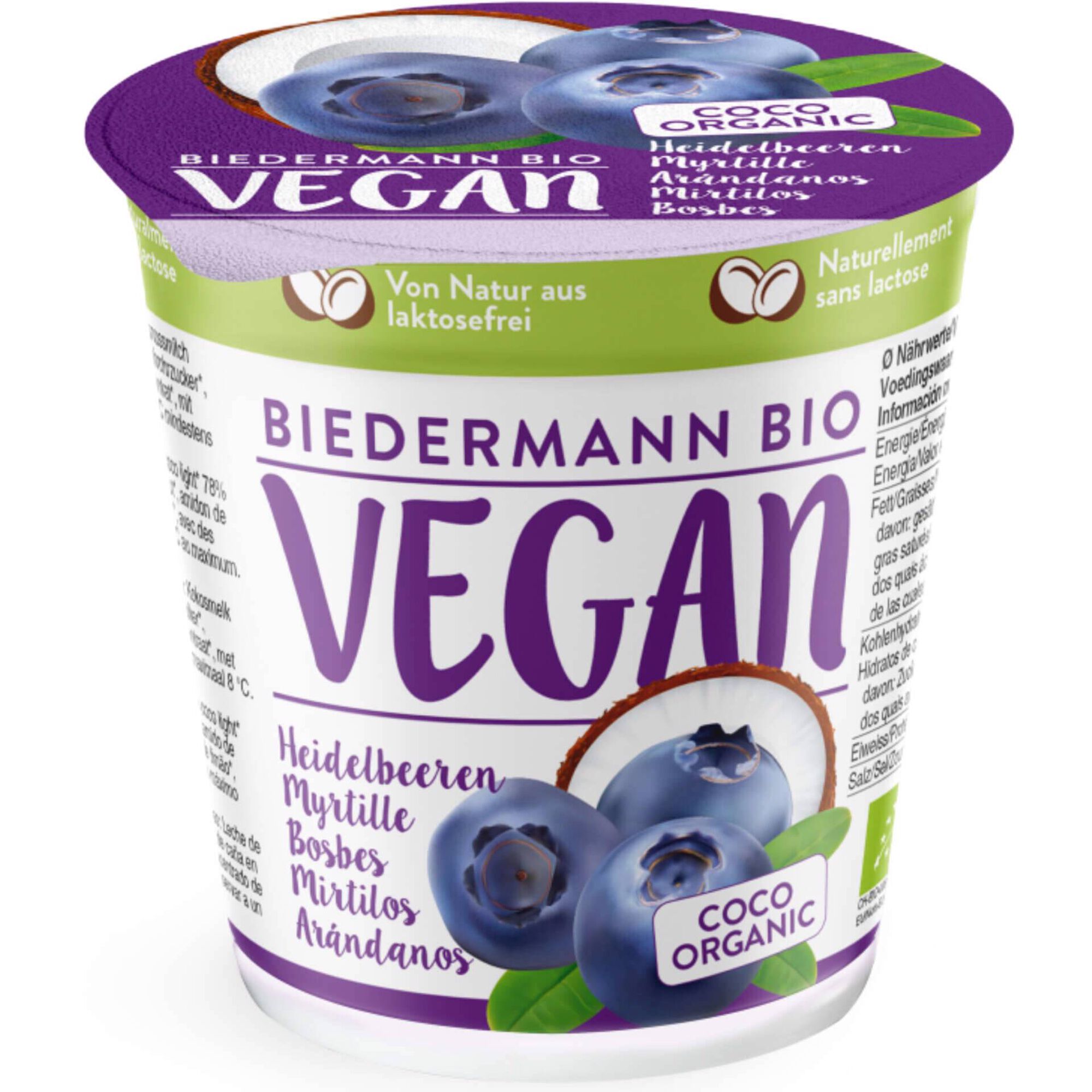 Vegegurte Base de Coco Bio Mirtilo Molkerei Biedermann