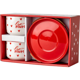 Conjunto 2 Ch&aacute;venas Caf&eacute; Cora&ccedil;&otilde;es Love You Mum Kasa