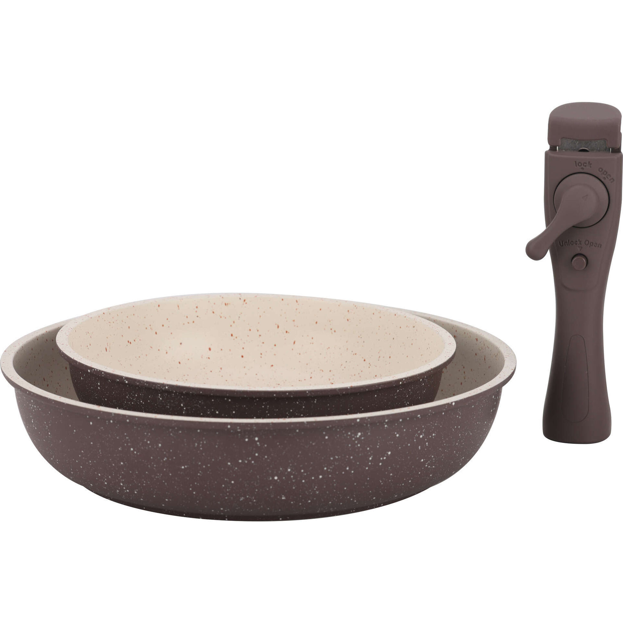 Conjunto Pega e 2 Frigideiras Antiaderente 20cm e 26cm Easy Click Conjunto Pega e 2 Frigideiras Antiaderente 20cm e 26cm Easy Click