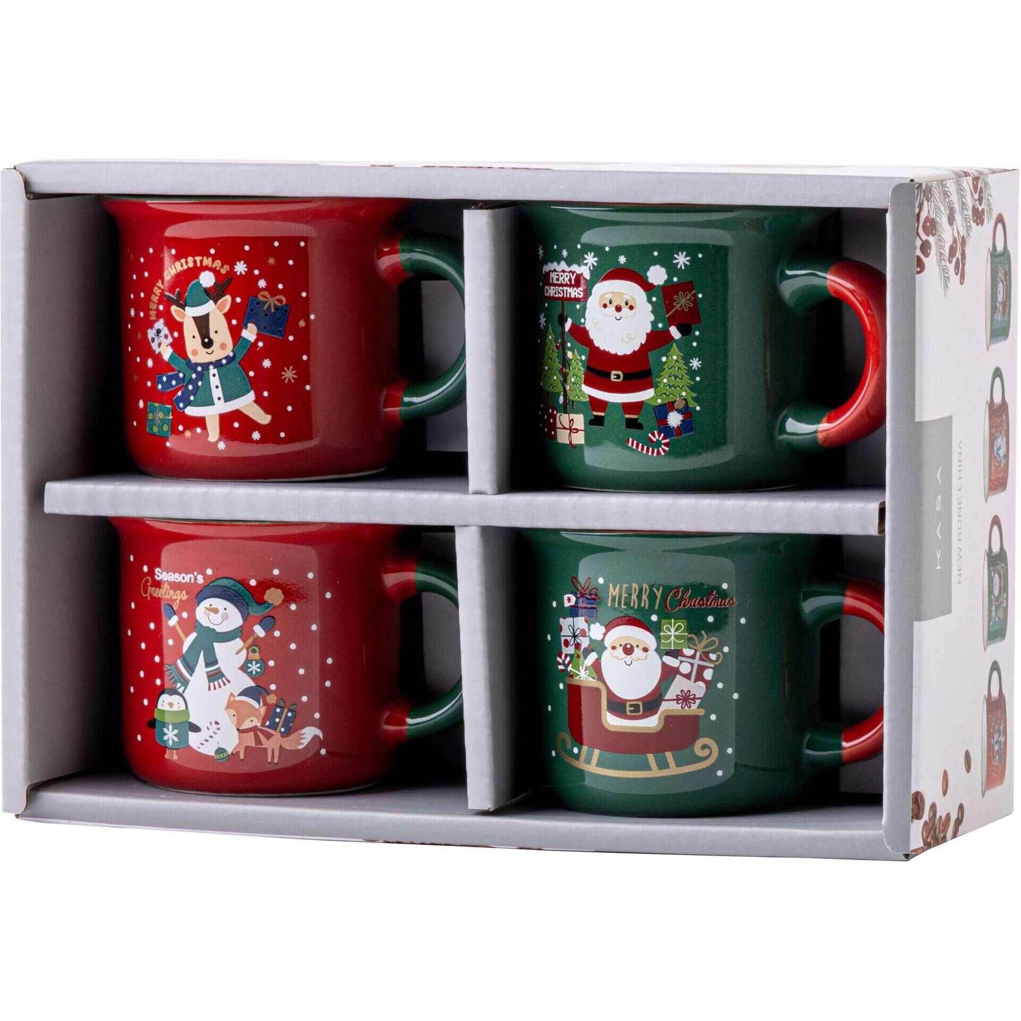 Conjunto 4 Ch&aacute;venas Caf&eacute; Vintage Bonecos Natal Kasa
