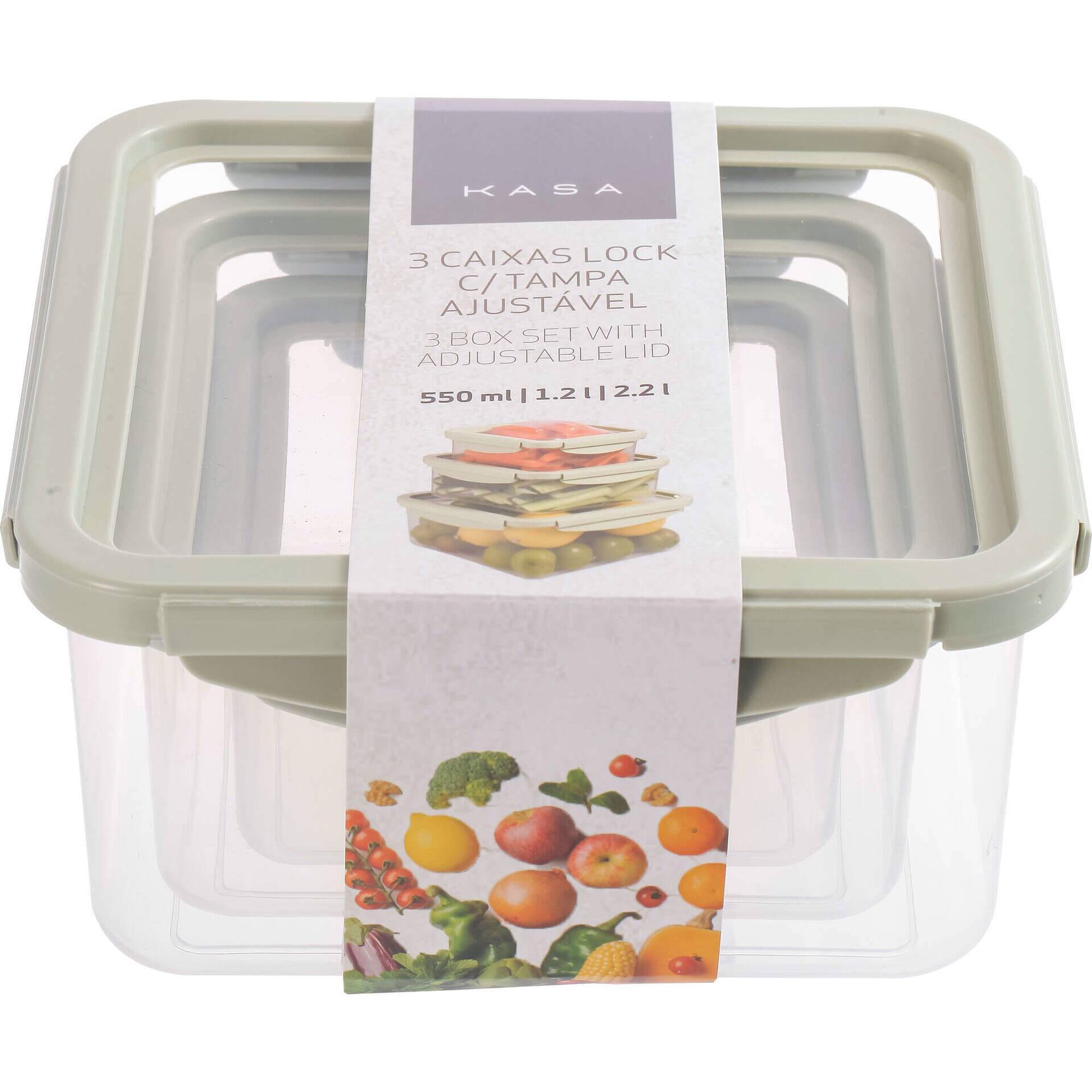 Conjunto de 3 Caixas Fecho com Tampa Ajust&aacute;vel