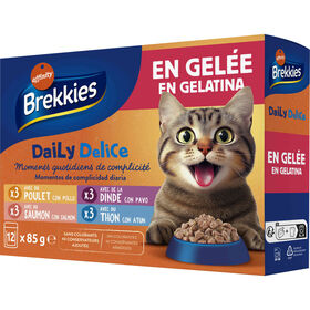 Comida H&uacute;mida para Gato Adulto Frango, Peru, Salm&atilde;o e Atum em Gelatina Brekkies