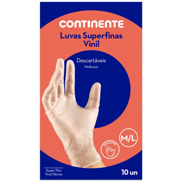 Luvas Descartáveis Superfinas Vinil M/L Continente