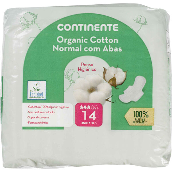 Pensos Higiénicos Normal com Abas Algodão Orgânico Continente