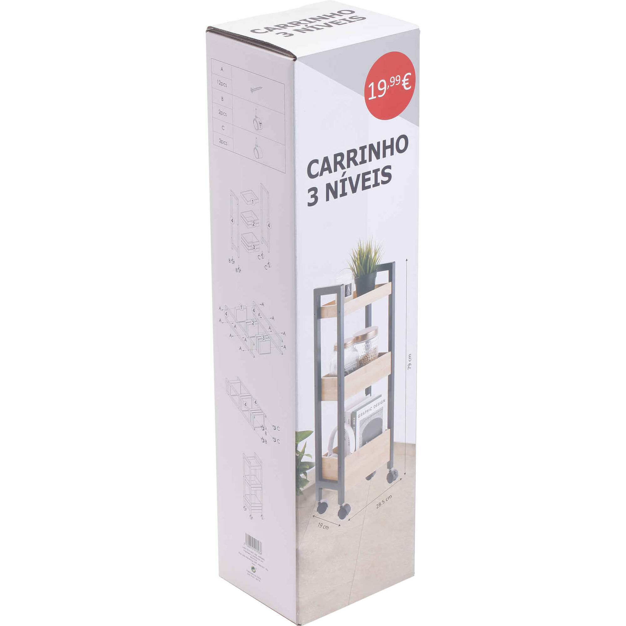 Carrinho de Arruma&ccedil;&atilde;o 3 N&iacute;veis em Bambu Bazar&atilde;o