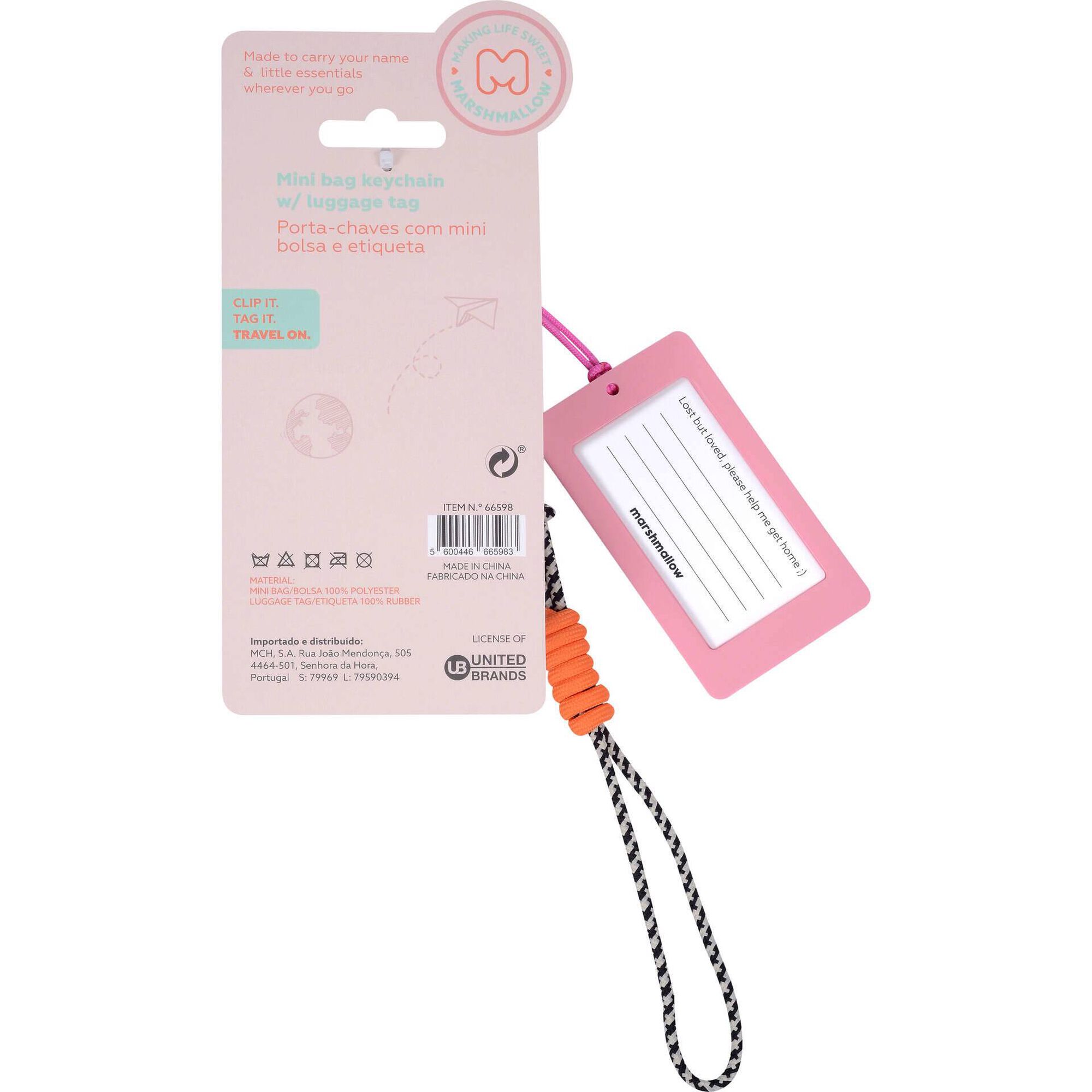 Mini Bolsa e Etiqueta de Viagem Riscas Laranja e Rosa Marshmallow
