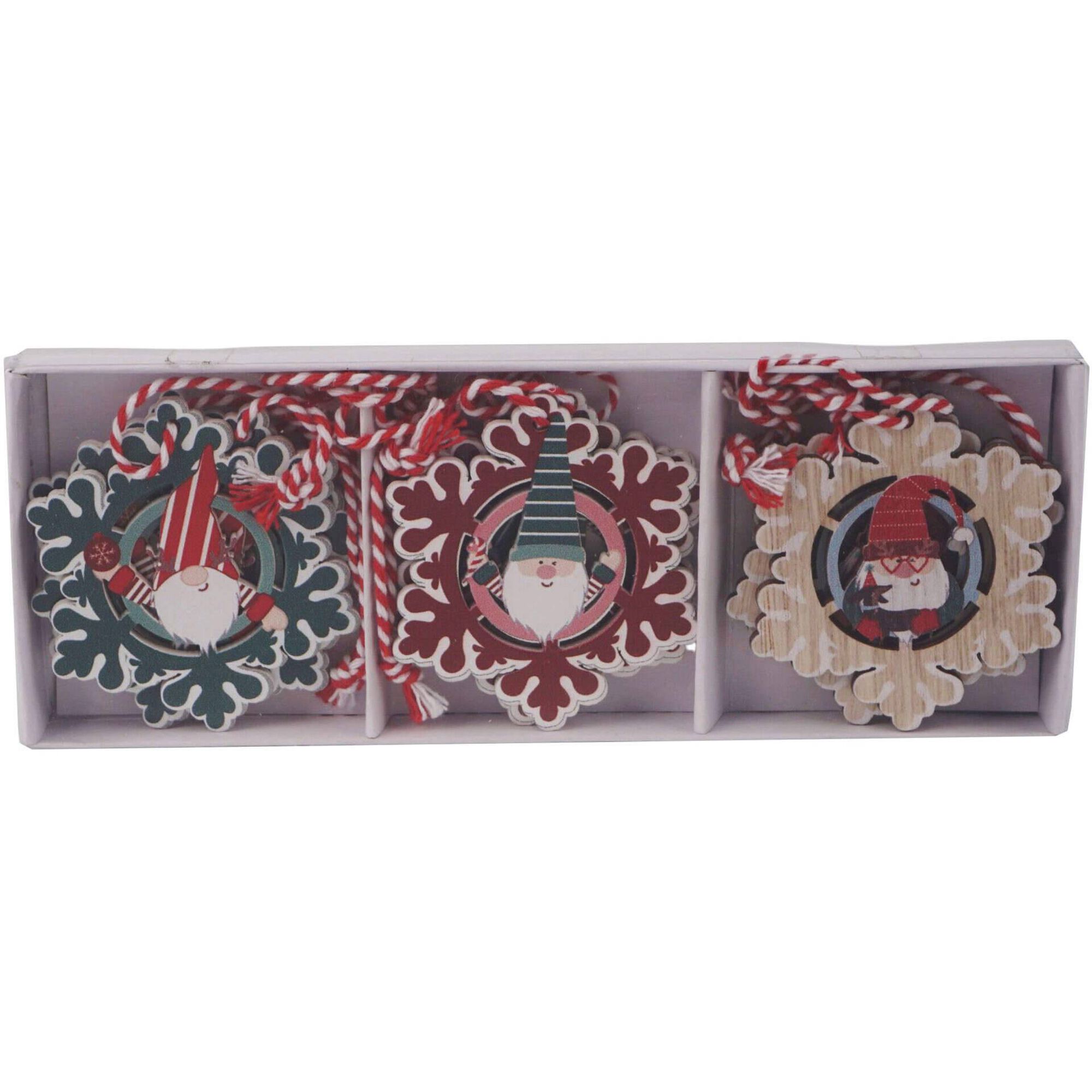 Conjunto 6 Mini Ornamentos Flocos Santa