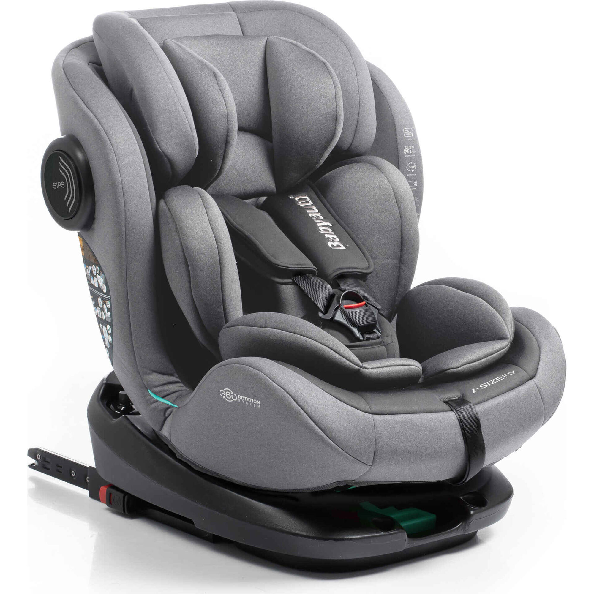 Cadeira Auto I-Size 40-150cm Isofix Rotativa Torna Fix Cinza