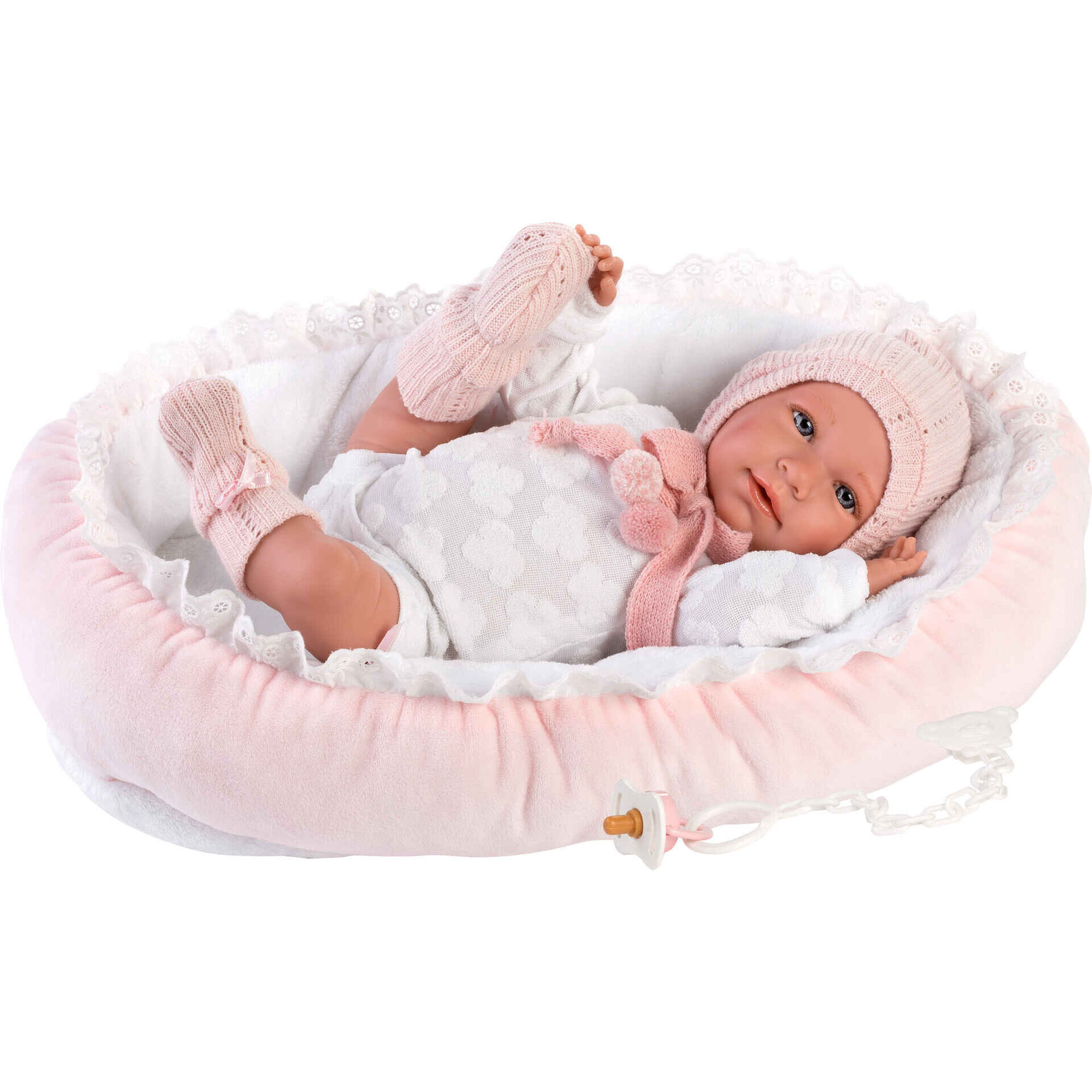 Beb&eacute; Mimi Chorona 42cm Pijama Rosa com Alcofa
