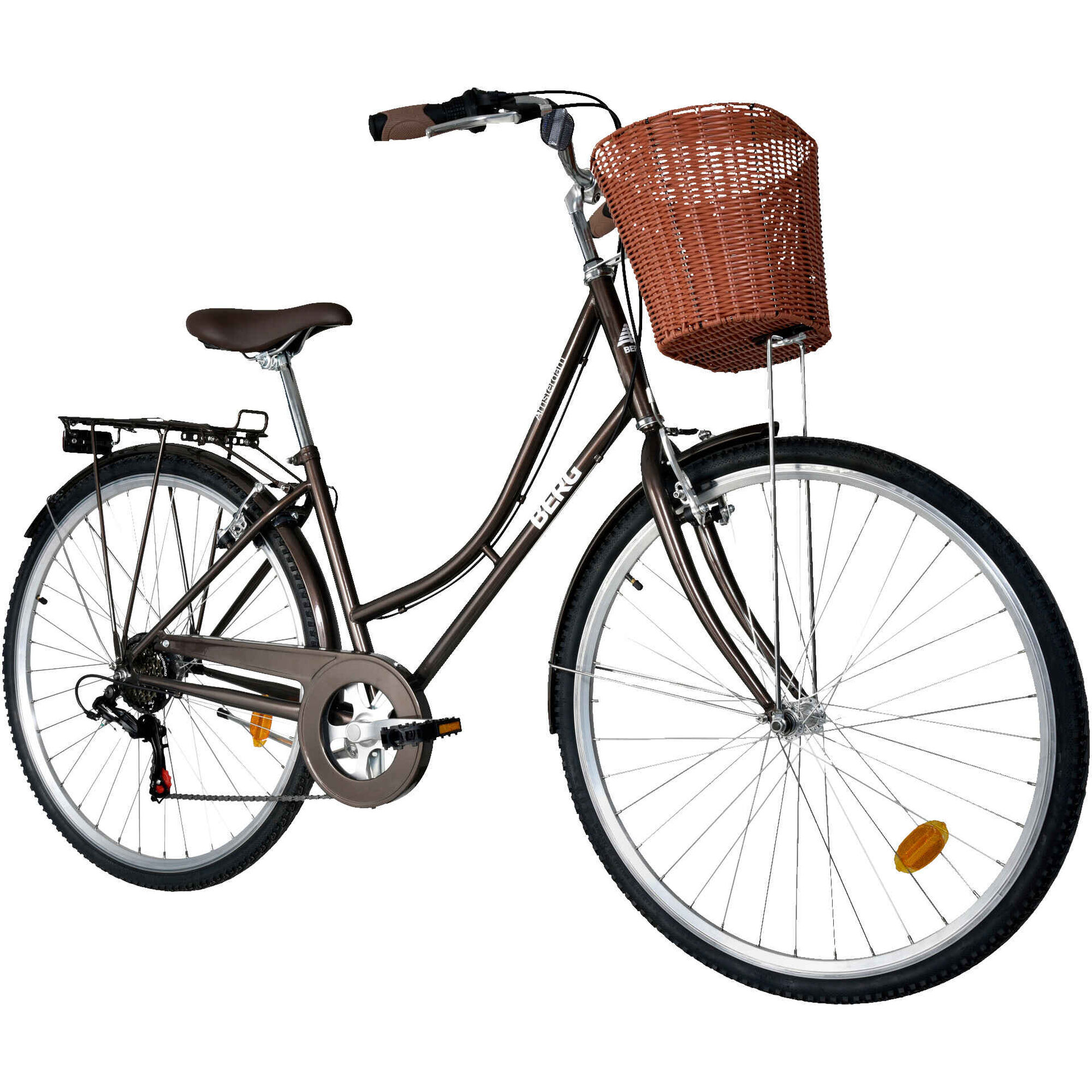 Bicicleta Adulto com Cesto Amsterdam Roda 28'' 6V Preta Berg