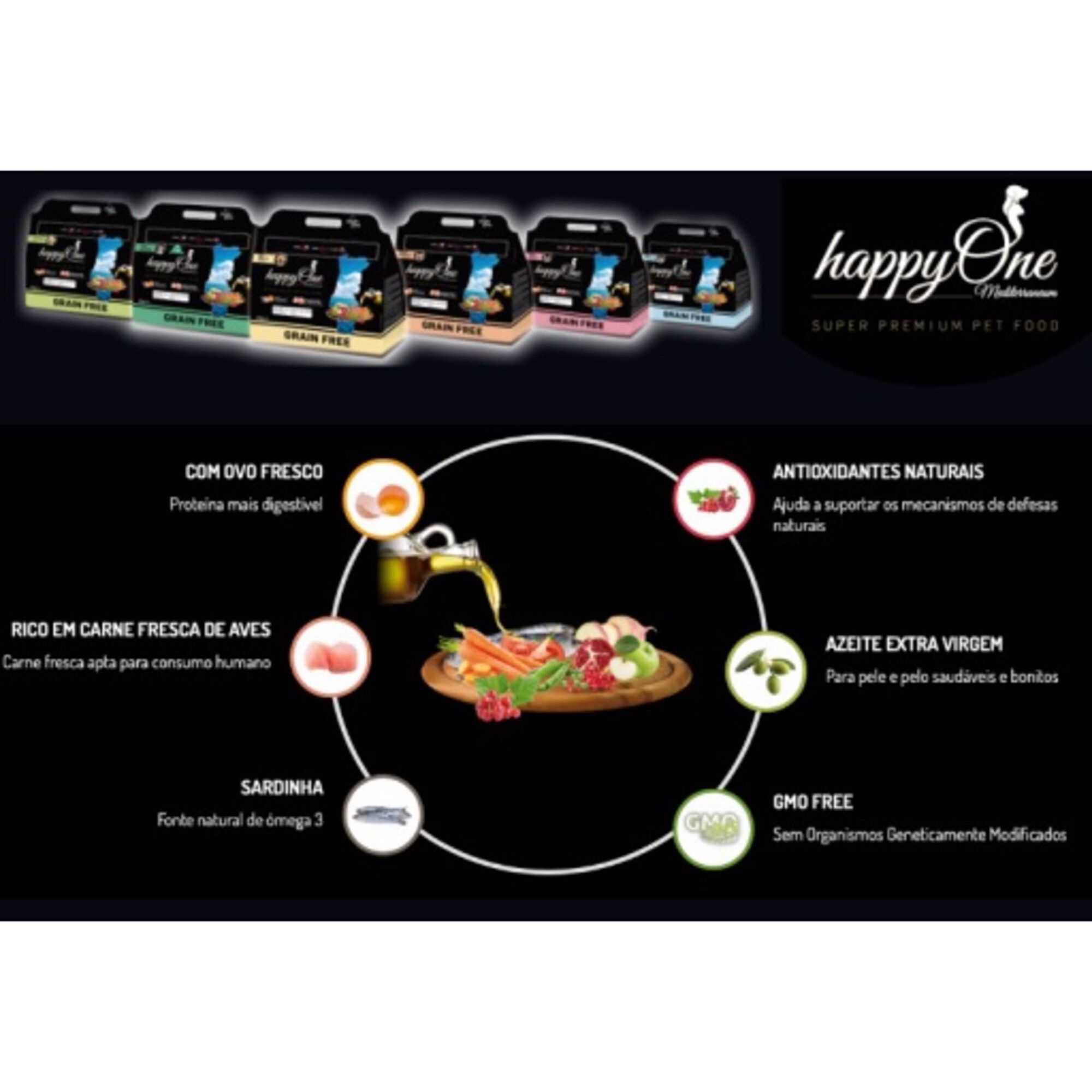 Ra&ccedil;&atilde;o para Gato Adulto Esterilizado Sardinha Grain Free happyOne Mediterraneum