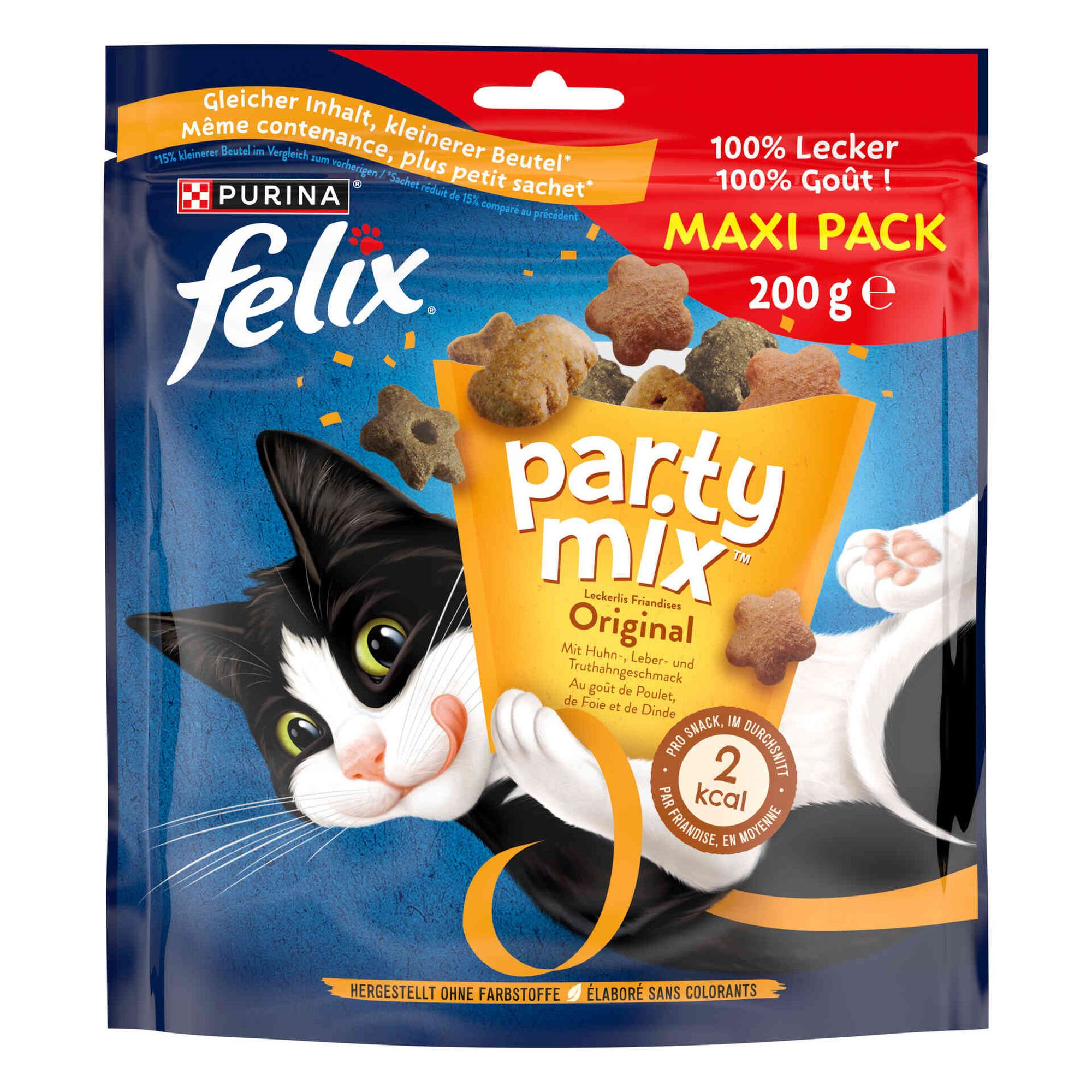 Snack para Gato Adulto Party Mix Original Frango, Fígado e Peru