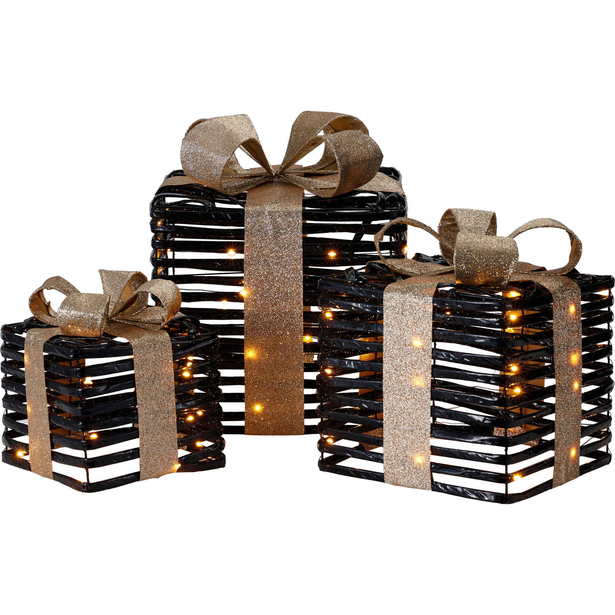 Conjunto 3 Presentes Decorativos com Luzes Gold