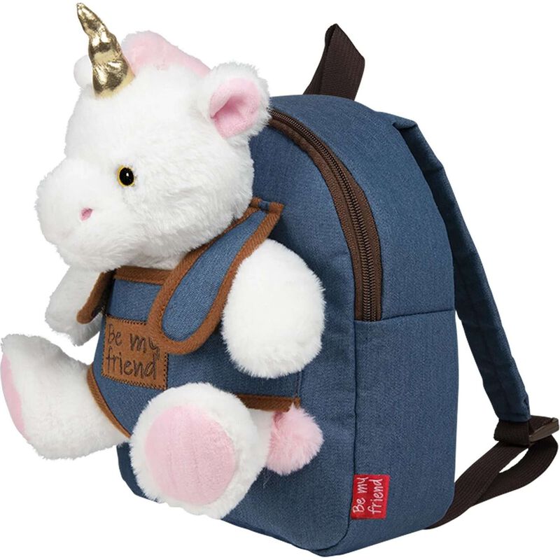 Mochila Azul com Peluche Unicórnio Uvea