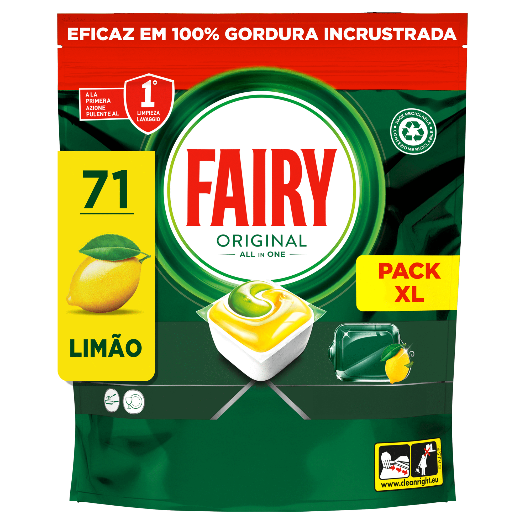 Detergente M&aacute;quina Loi&ccedil;a Pastilhas Original Tudo em 1 Lim&atilde;o Fairy