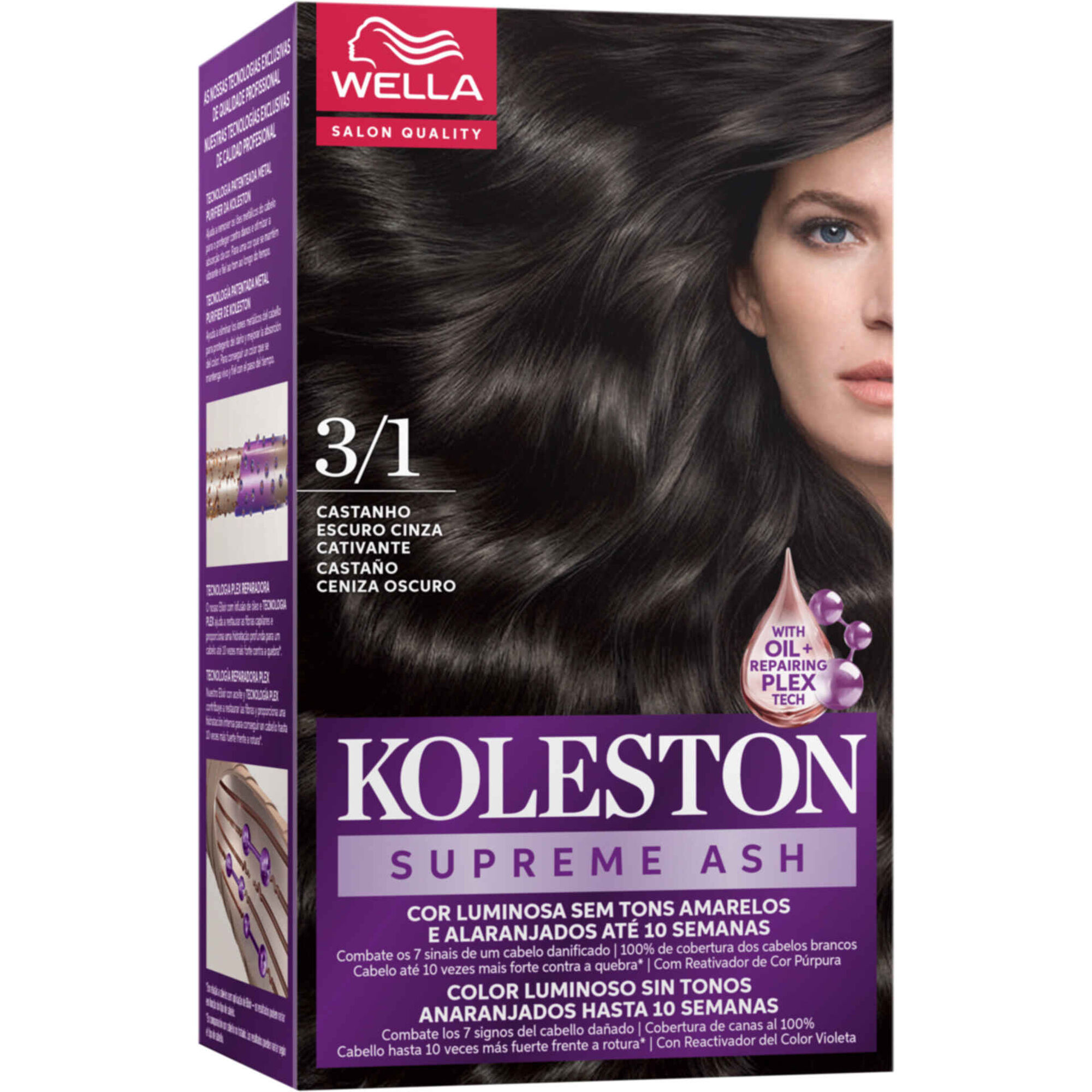 Colora&ccedil;&atilde;o Permanente Castanho Escuro Cinza 3.1 Koleston