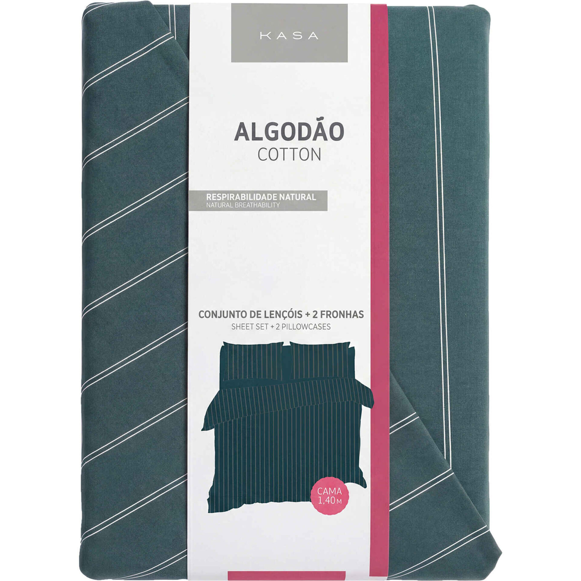 Conjunto de Len&ccedil;&oacute;is Algod&atilde;o Riscas Verdes Kasa