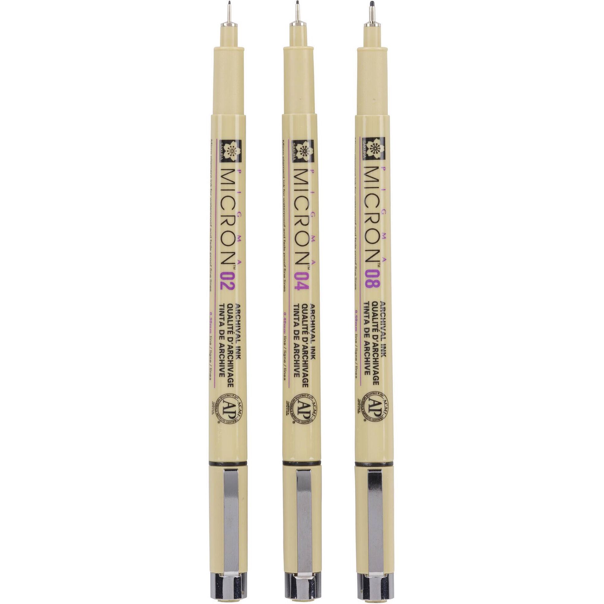 Marcador Pigma Micron 02, 04 e 08 Preto Sakura