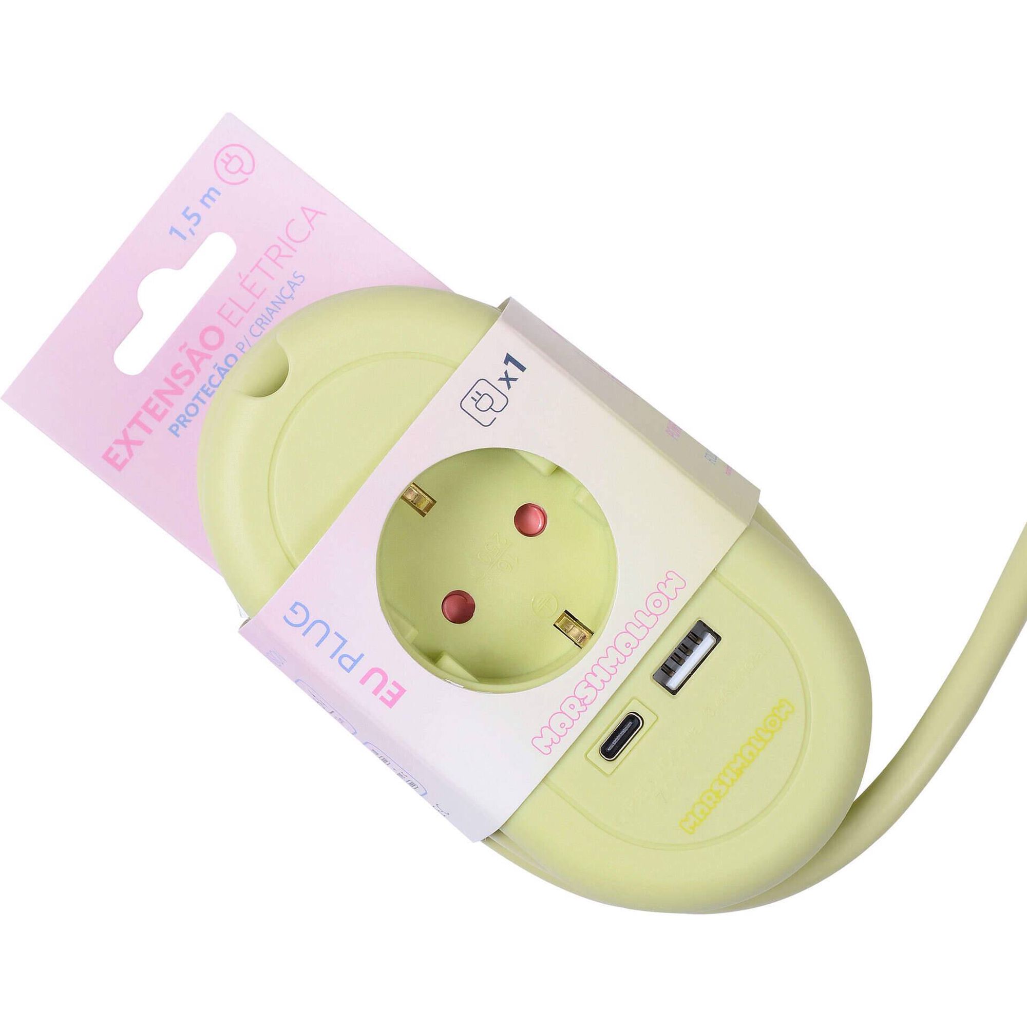 Bloco de Tomadas Travel com USB e USB-C Lima Marshmallow