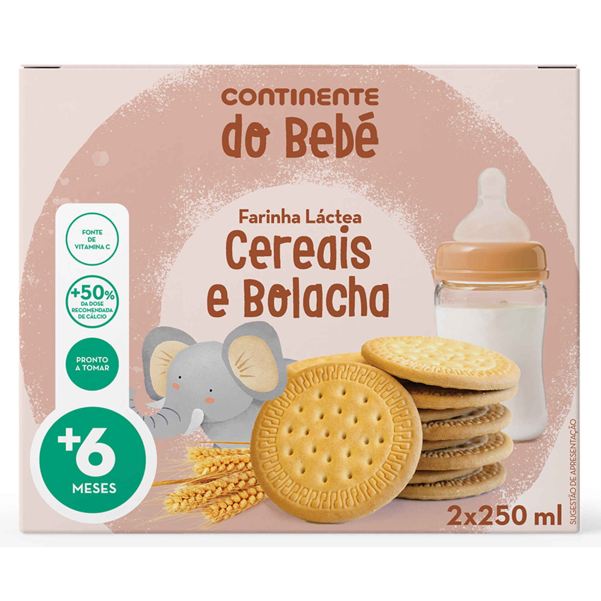 Papa Infantil Farinha Láctea Cereais e Bolacha +6M - emb. 2 x 250 ml -  Continente do Bebé