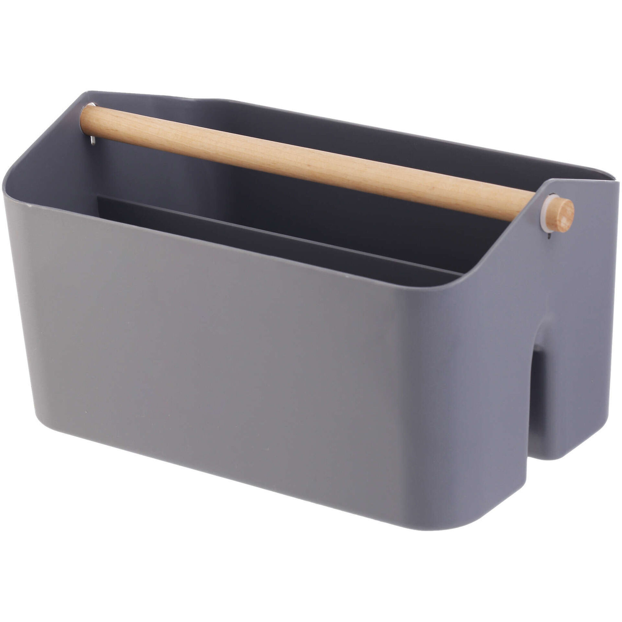 Caixa Arruma&ccedil;&atilde;o Pl&aacute;stico com Pega Madeira Cinza